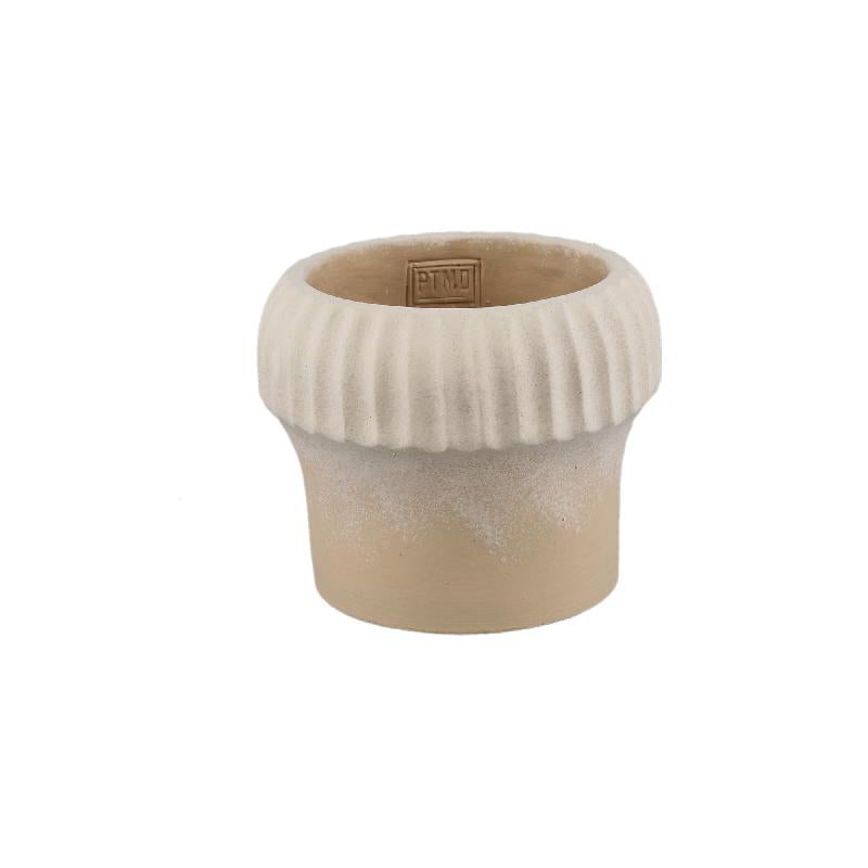 Blumentopf – Gerippter Rand, Runde Form, Beige Oberfläche, Zement Material, M – Emilee | PTMD