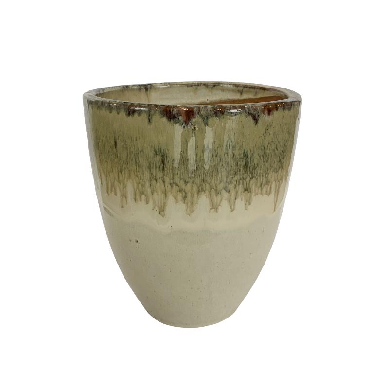 Flowerpot - Glazed Surface, Round Shape, Rough Texture, Cream, L | PTMD