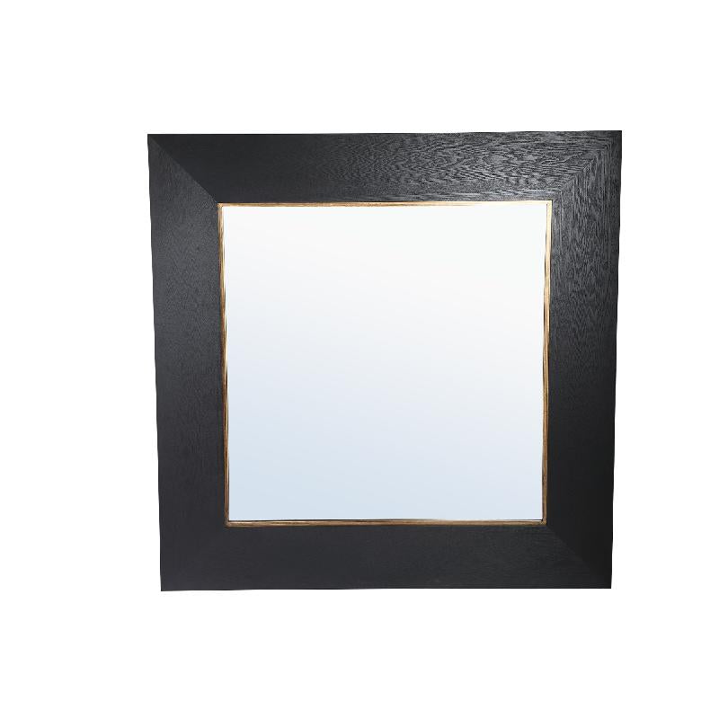 Spiegel – Holzfurnier, Quadratische Form, Goldrand Design, Schwarz, XL – Tiess | PTMD