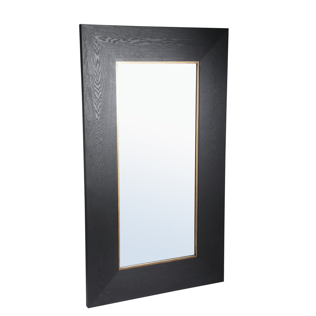 Spiegel – Holzfurnier, Rechteckige Form, Goldrand Design, Schwarz XL – Tiess | PTMD