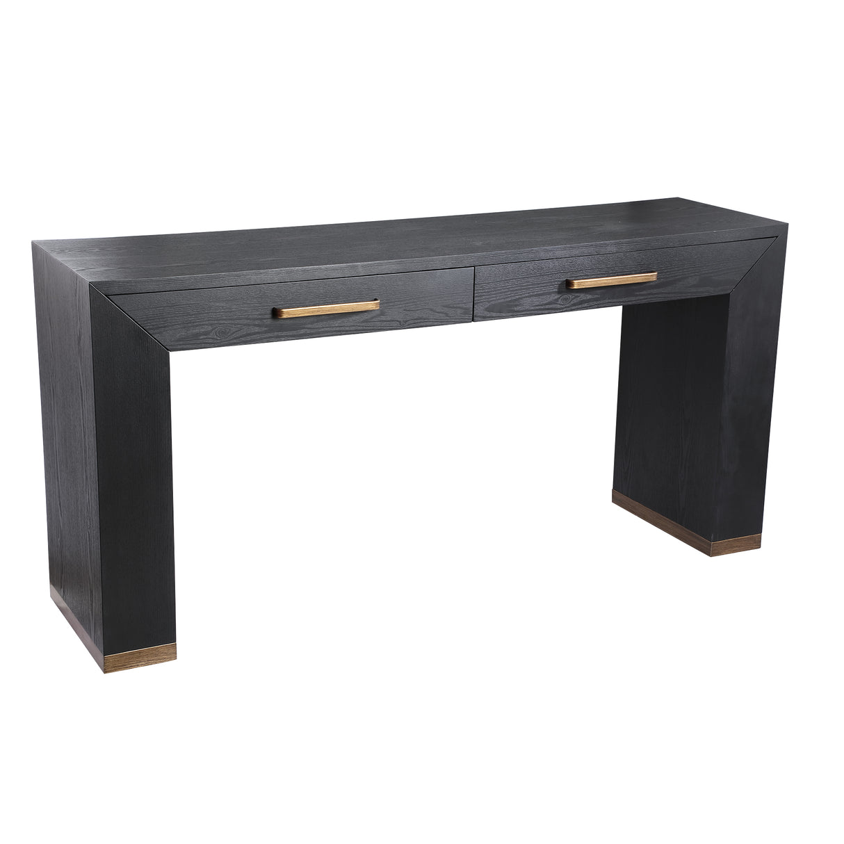 Side table – wood veneer, metal, mirror detail, 2 drawers, black – Tiess | PTMD