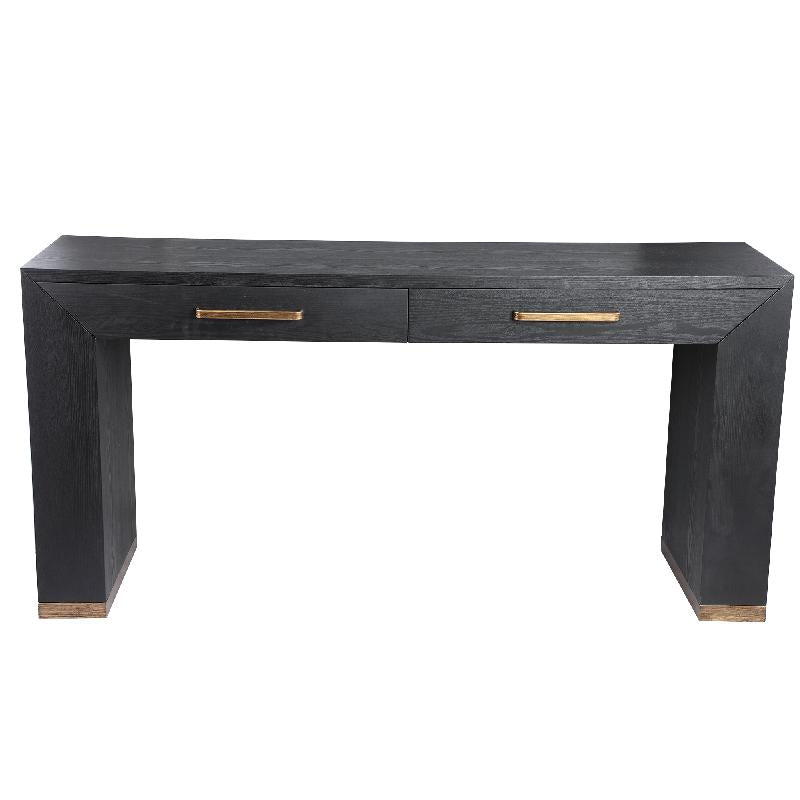 Side table – wood veneer, metal, mirror detail, 2 drawers, black – Tiess | PTMD