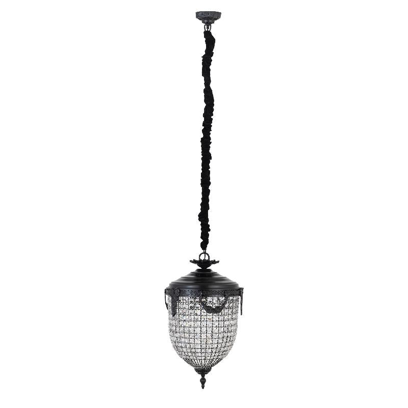 Pendelleuchte aus Kristall, Glas und Metall, ovales Klassik-Design, anthrazitfarbene Optik, mit Baldachin, S – Lidde | PTMD