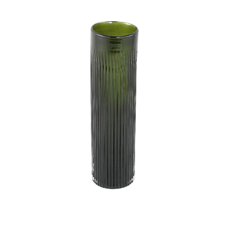 Vase - Olive Glass, Round Shape, Ribbed Surface, S - Alphaba | PTMD
