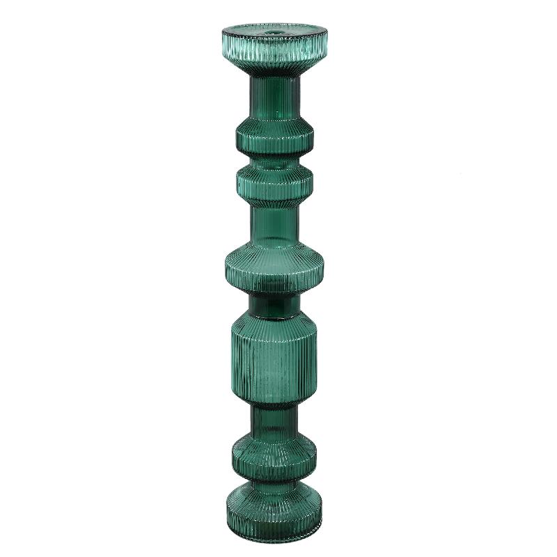 Kerzenständer – Geripptes Glas, Bauschige Form, Dunkelgrüne Oberfläche, L – Galinda | PTMD