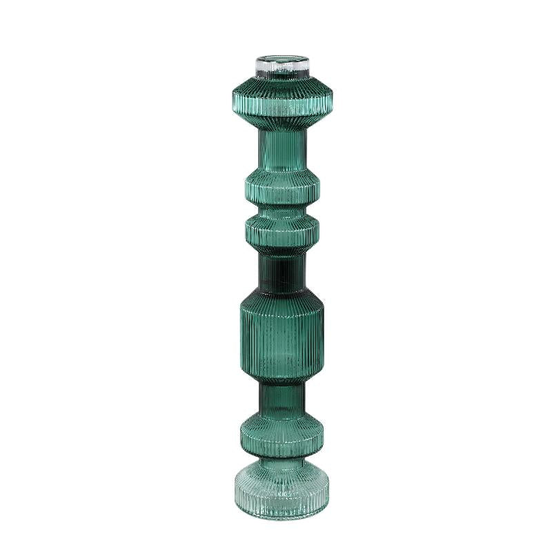 Kerzenständer – Geripptes Glas, Bauschige Form, Dunkelgrüne Oberfläche, M – Galinda | PTMD