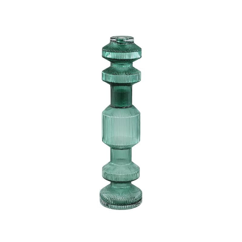 Kerzenständer – Geripptes Glas, Bauschige Form, Dunkelgrüne Oberfläche, S – Galinda | PTMD