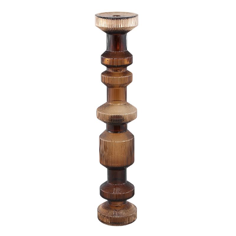 Kerzenständer – Geripptes Glas, Bauschige Form, Braune Oberfläche, L – Galinda | PTMD