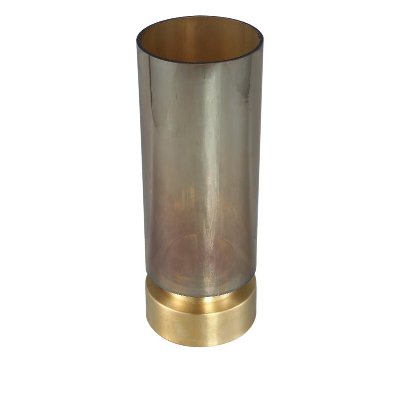 Vase – Amber Glass, Round Shape, Metal Accent, Solid Glass, Low – Morrible | PTMD