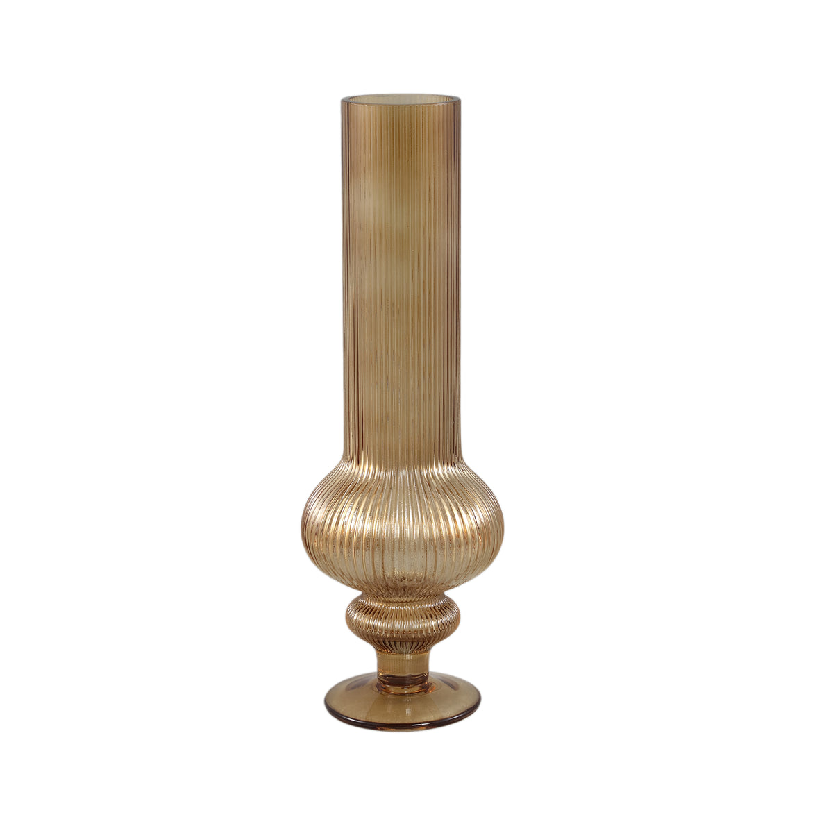 Vase – Amber Glass, Ribbed Surface, Round Shape, S – Keala | PTMD