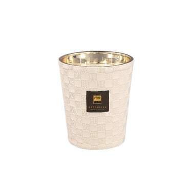 Kerze aus Glas mit Lederdetail & handveredeltem Finish (1,4 kg) – Clean Linen | PTMD - Esszett Luxury | Stilvolles Wohnen mit Charakter