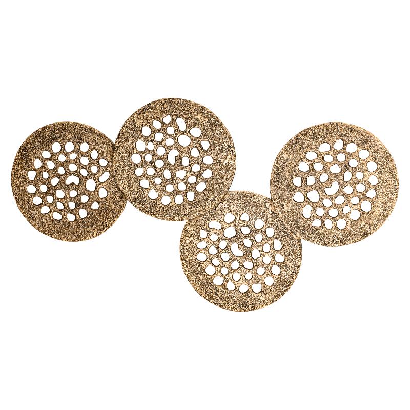Wall Panel – Four Circle Shapes Design, Cast Aluminum Metal, Gold Finish, XL – Geoffe | PTMD
