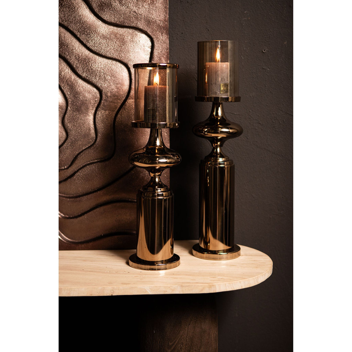Windlicht – Edelstahl Rahmen, Glas Zylinder, Bronze Farbgebung, S – Rodire | PTMD