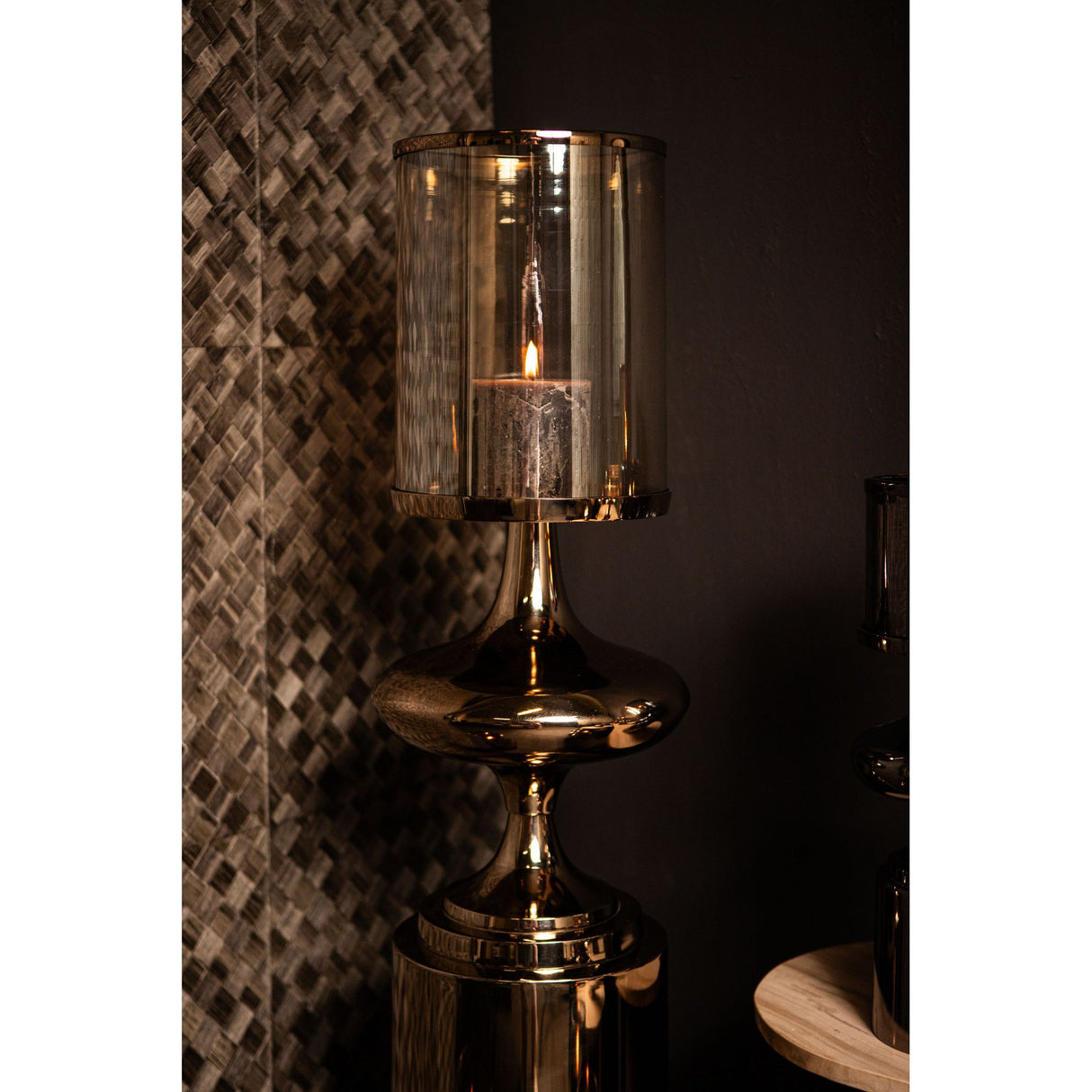 Floor Lantern – Stainless Steel Frame, Glass Cylinder, Bronze Finish, S – Rodire | PTMD
