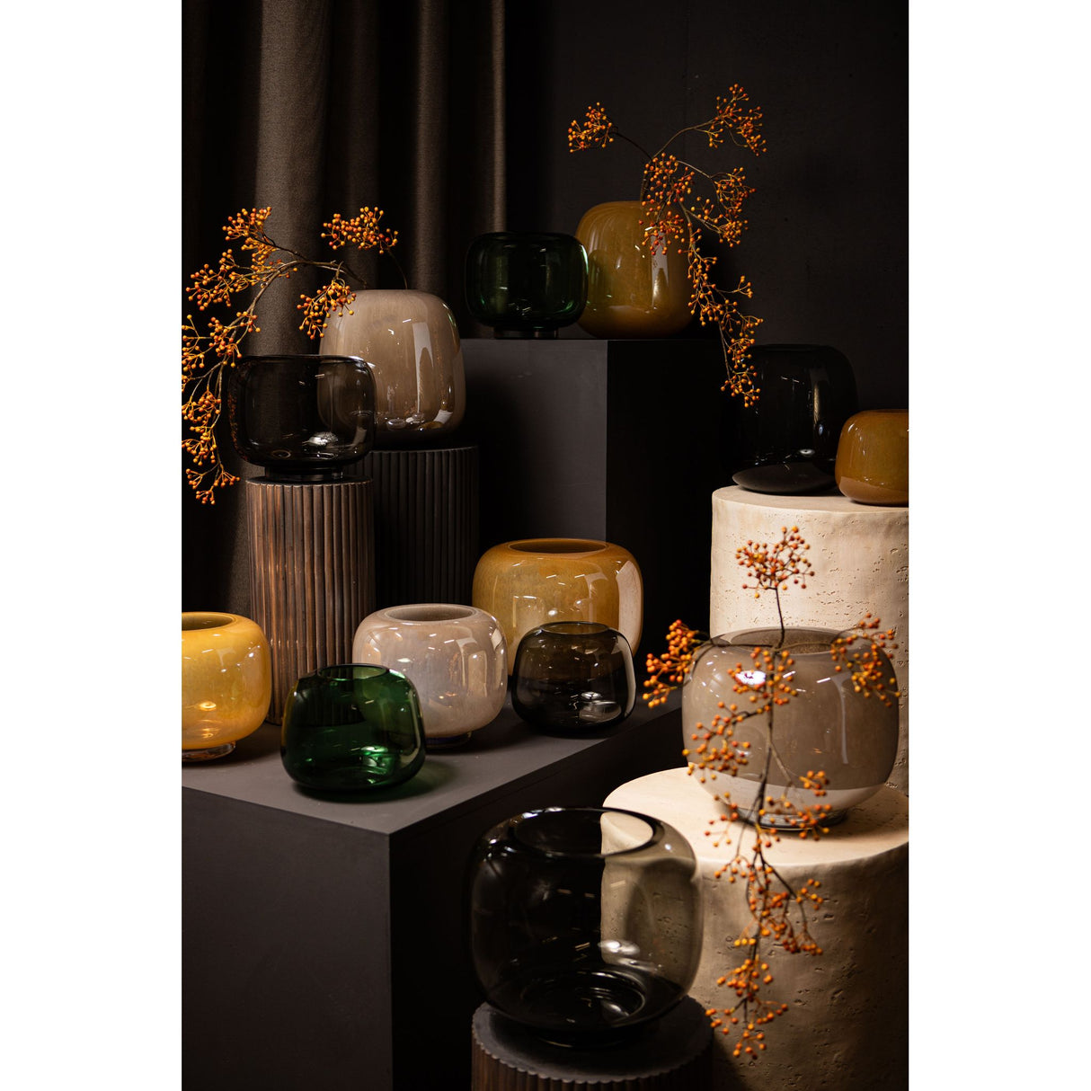 Vase – Runde Form, Glas Material, Dunkelgrau, L – Mexx | PTMD