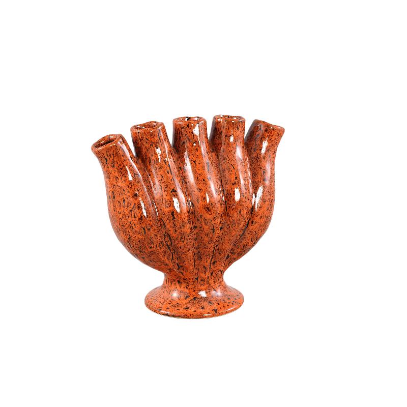 Vase – Tube Design, Orange Color, Ceramic Material, M – Gylian | PTMD