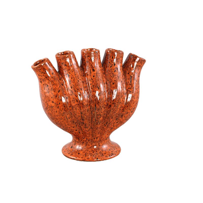 Vase – Tube Design, Orange Color, Ceramic Material, L – Gylian | PTMD