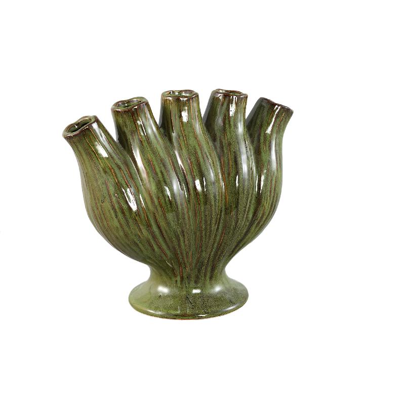 Vase – Tube Design, Green Color, Ceramic Material, L – Gylian | PTMD