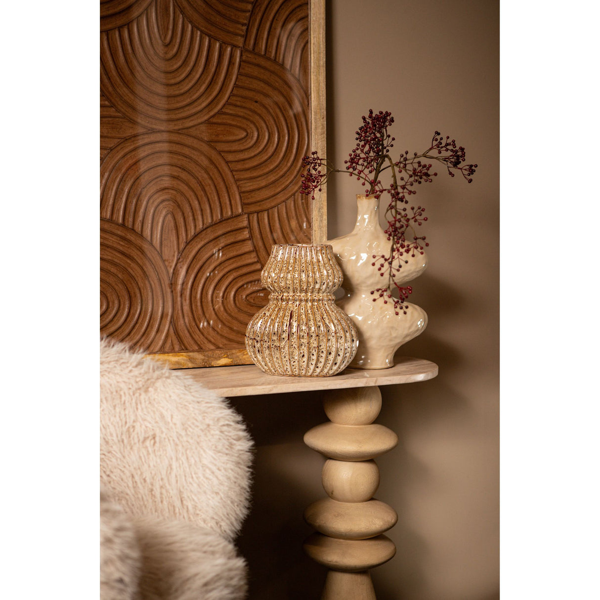 Vase - Ceramic Stoneware, Ribbed Design, Brown, S - Halta | PTMD