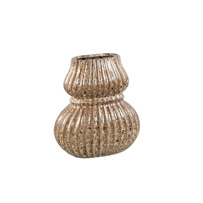 Vase – Ceramic Stoneware, Ribbed Design, Brown, M – Halta | PTMD