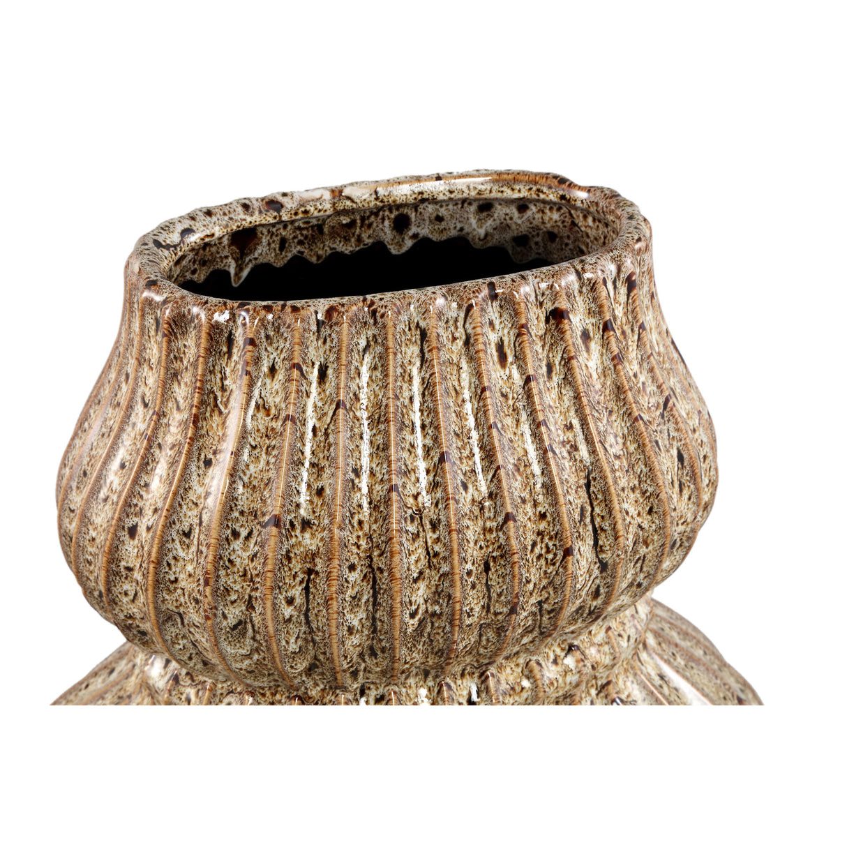 Vase - Ceramic Stoneware, Ribbed Design, Brown, S - Halta | PTMD