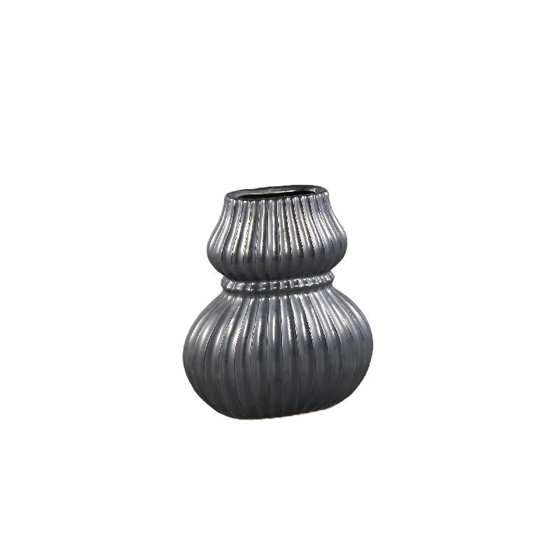 Vase – Ceramic Stoneware, Ribbed Design, Black, S – Halta | PTMD