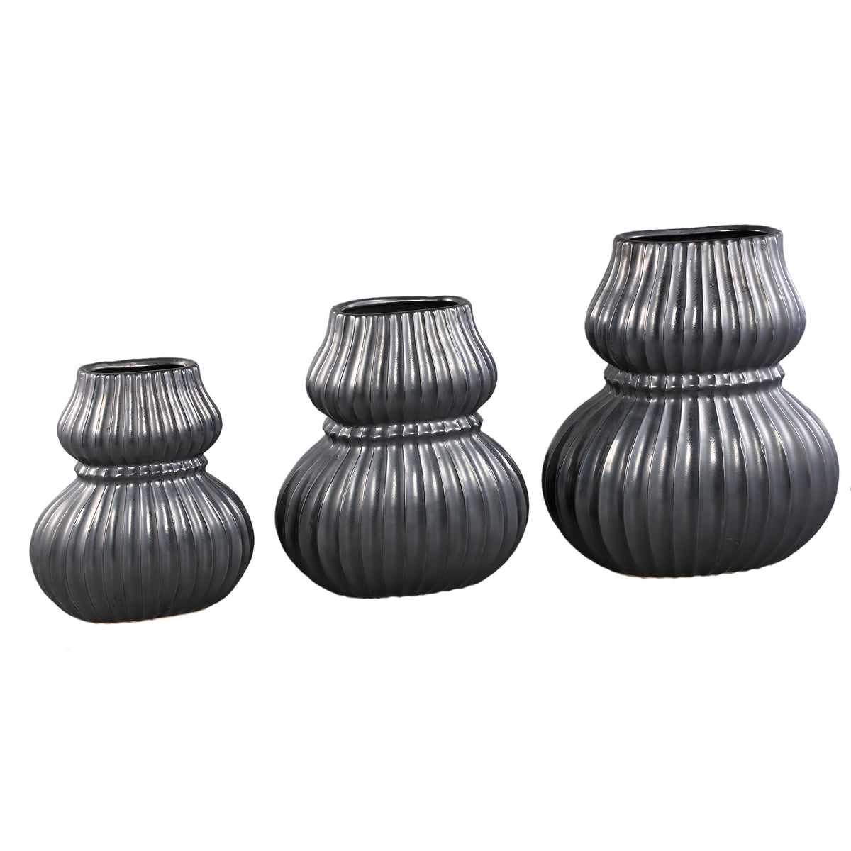 Vase – Ceramic Stoneware, Ribbed Design, Black, S – Halta | PTMD