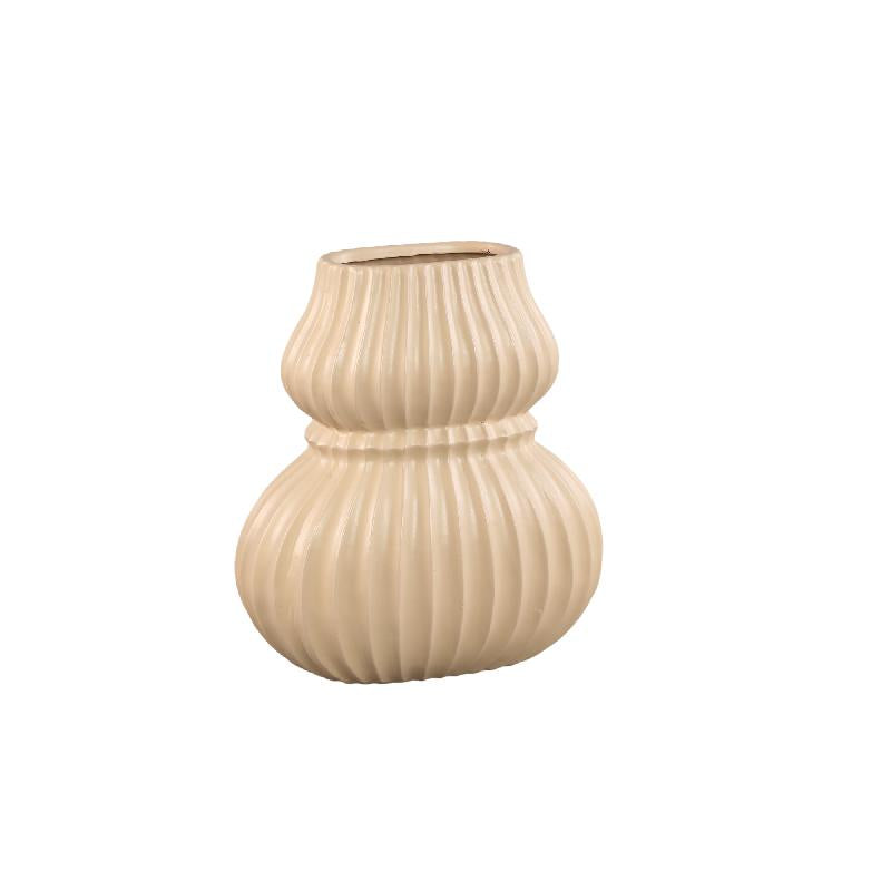 Vase – cream-colored design, oval shape, ribbed surface, M – Halta | PTMD