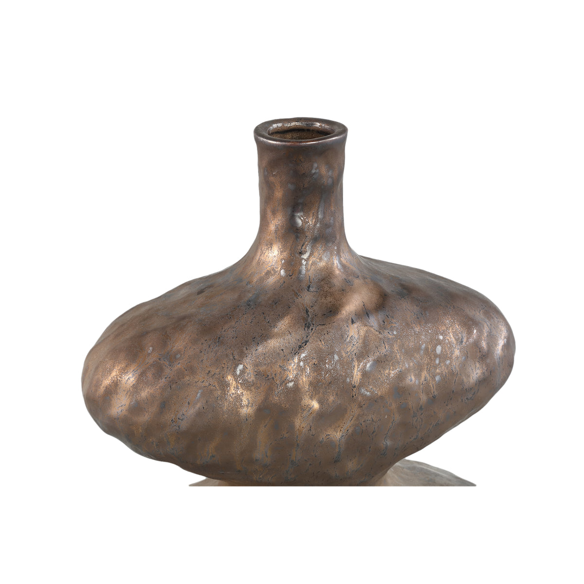 Vase - Ceramic Stoneware, Oval Design, Bronze, S - Chelsean | PTMD