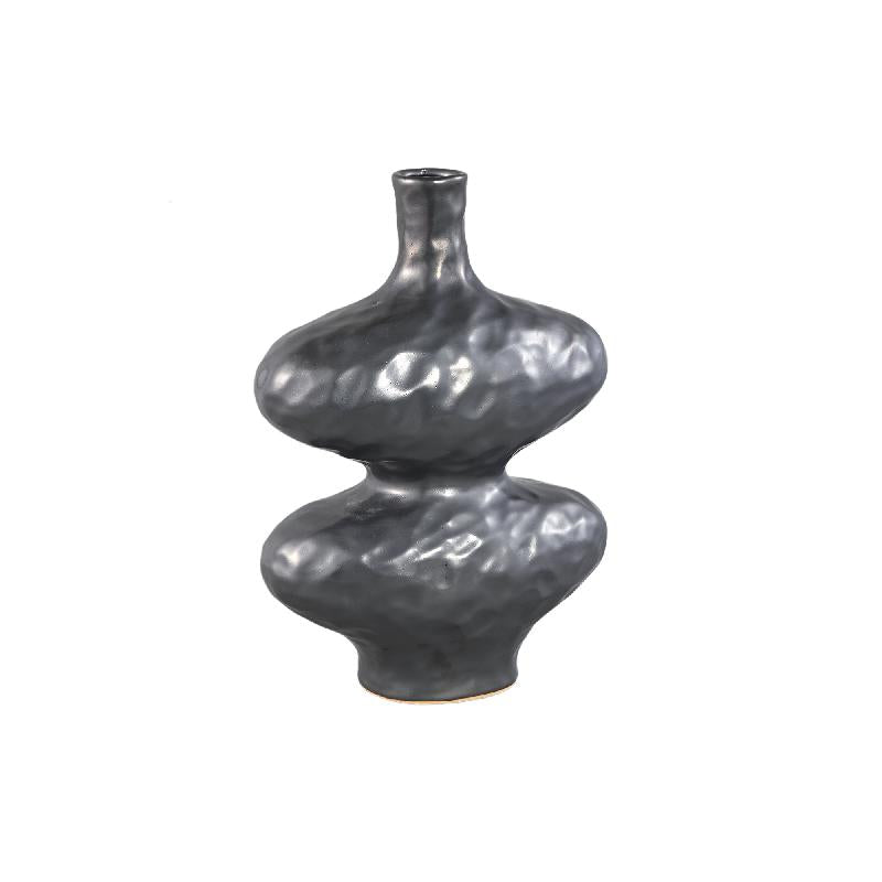 Vase – Keramik Steinzeug, Ovales Design, Schwarz, L – Chelsean | PTMD