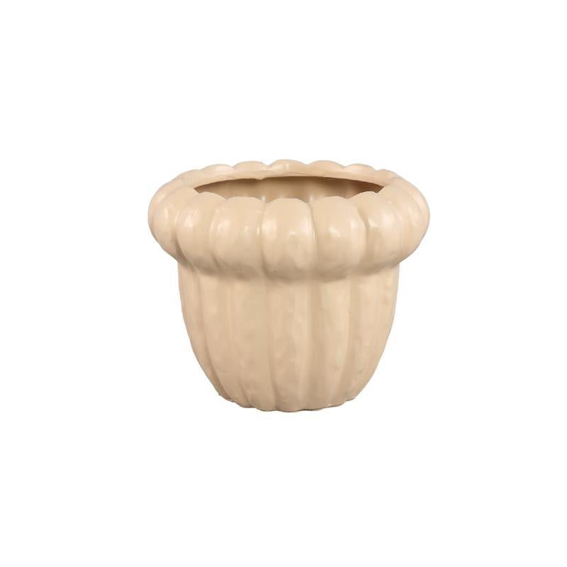 Flower Pot – Cream Surface, Round Shape, Ceramic Material, S – Samaran | PTMD