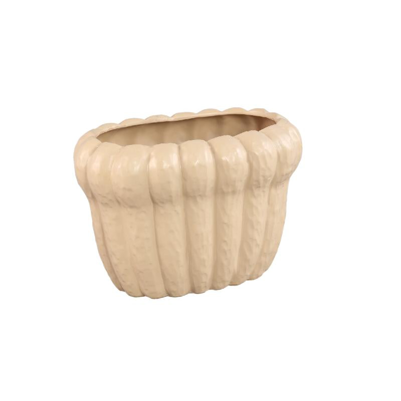 Flower Pot - Cream Surface, Oval Shape, Ceramic Material, L - Samaran | PTMD