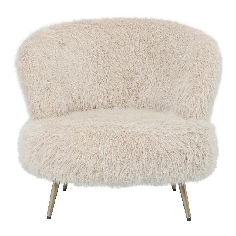 Armchair – Faux Fur Fabric Upholstery, Beige Finish, Padded Seat – Franklyn | PTMD