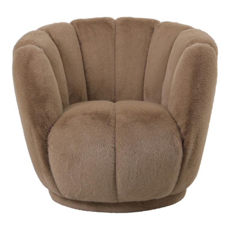 Armchair – Fur-Look Fabric Upholstery, Mocca Finish, Padded Seat – Furia | PTMD