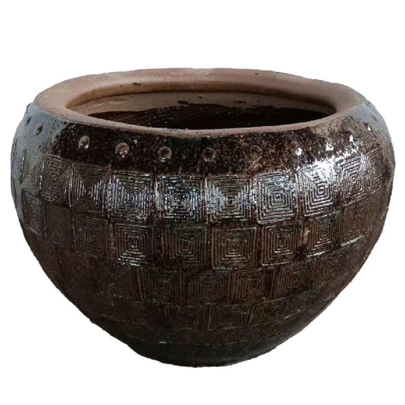 Pot – Ceramic Material, Pyramid Pattern, Natural Blue, Low Shape – Lisie | PTMD