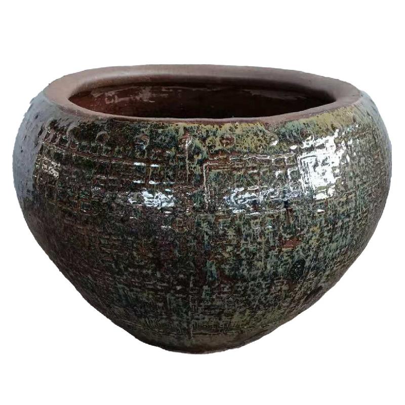 Pot – Ceramic Material, Square Pattern, Natural Blue, Low Shape – Lisie | PTMD