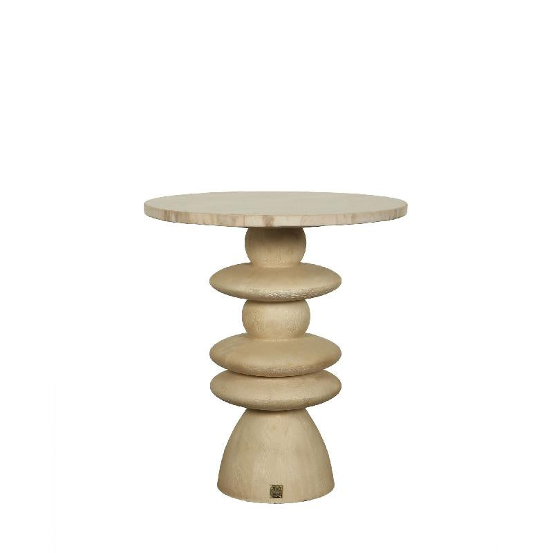 Side Table - Mango Wood, Natural Tone, Marble Top, Round Shape, Solid Look, S – Callain | PTMD