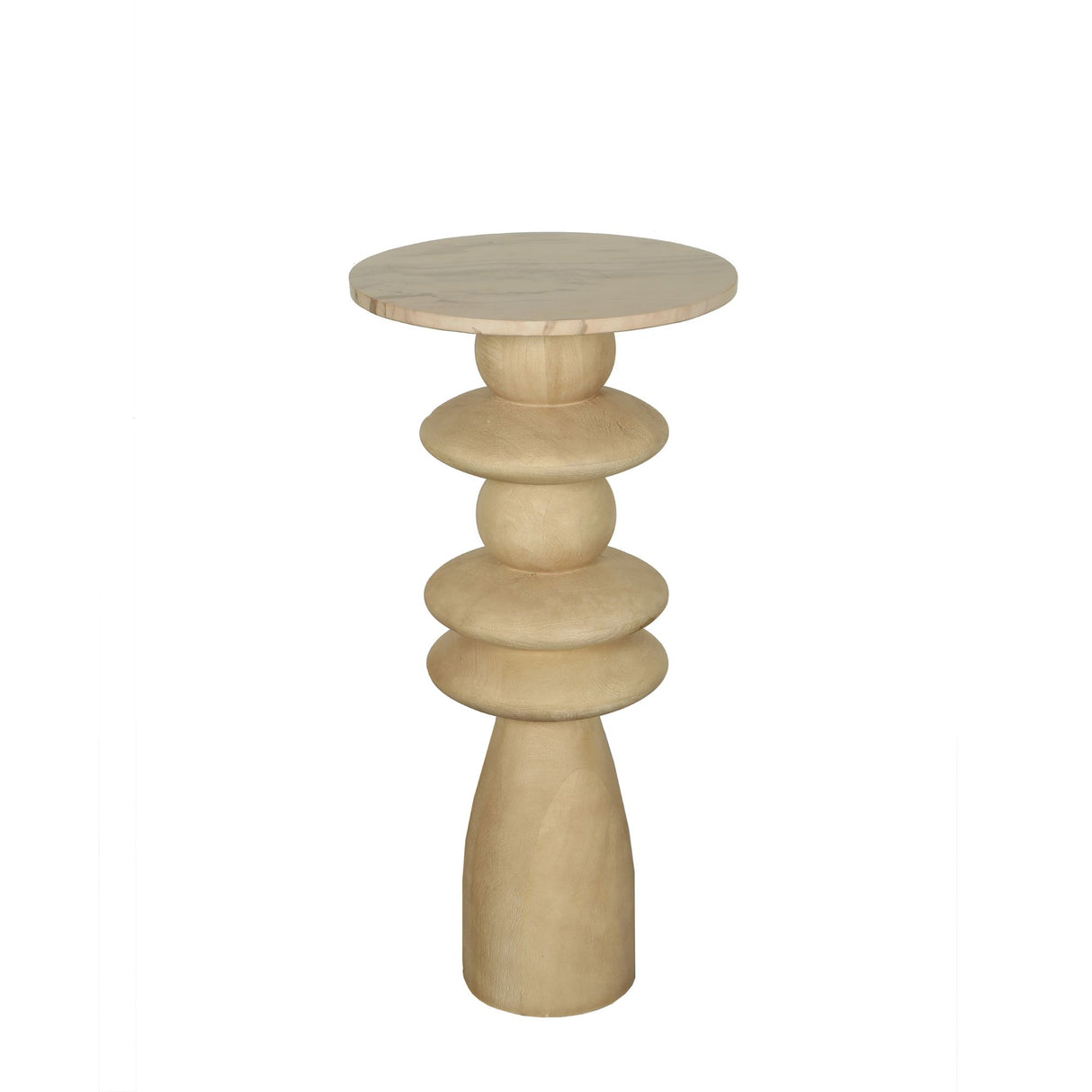 Side Table - Mango Wood, Natural Finish, Marble Top, Round Shape, Solid Look, L – Callain | PTMD