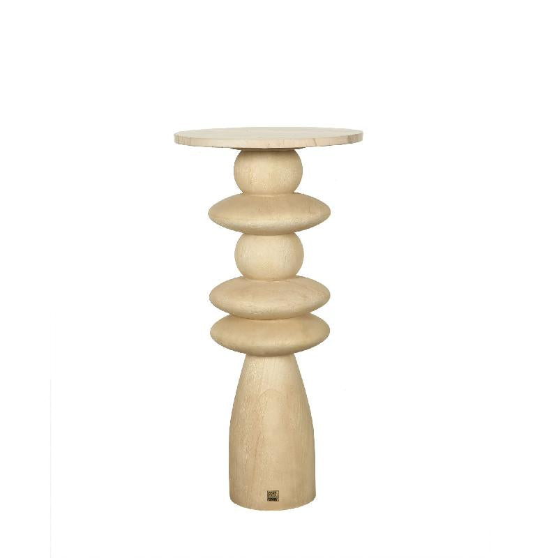 Side Table - Mango Wood, Natural Finish, Marble Top, Round Shape, Solid Look, L – Callain | PTMD