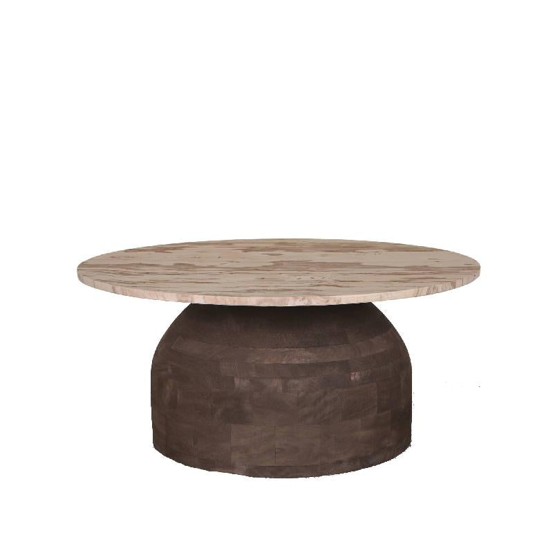 Coffee table - mango wood, marble top, round, brown - Liora | PTMD