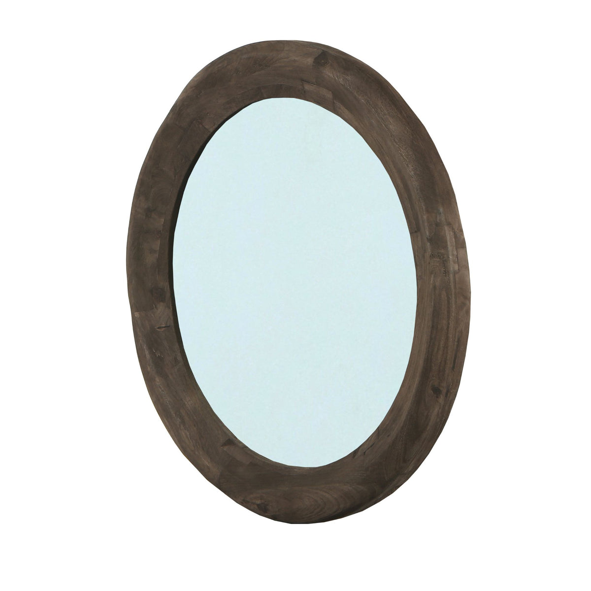 Wandspiegel aus Mangoholz mit runder Form, massivem Rahmen und Braun-Finish, L – Noam | PTMD