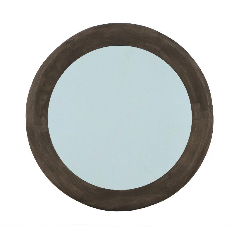 Wandspiegel aus Mangoholz mit runder Form, massivem Rahmen und Braun-Finish, L – Noam | PTMD