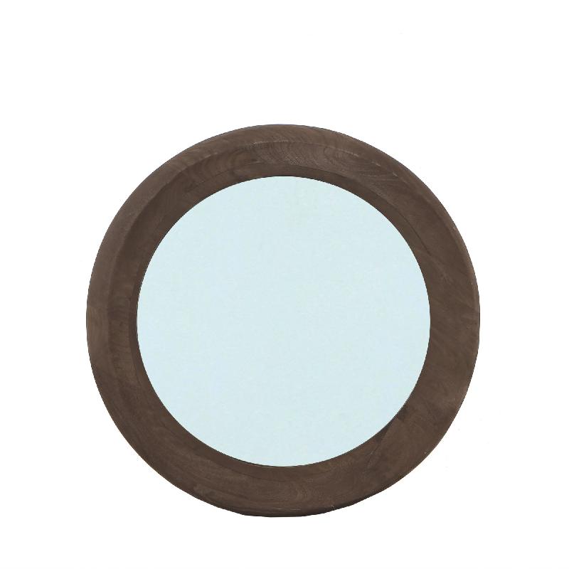 Wandspiegel aus Mangoholz mit runder Form, massivem Rahmen und Braun-Finish, S – Noam | PTMD