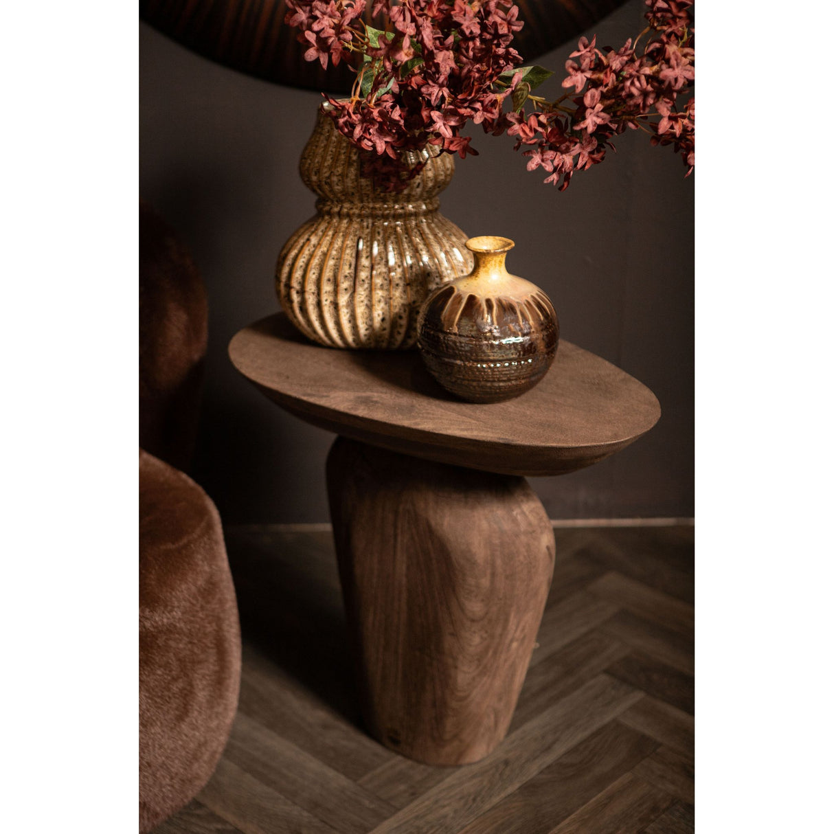 Side Table – Mango Wood, Organic Shape, Dark Brown – Harshad | PTMD