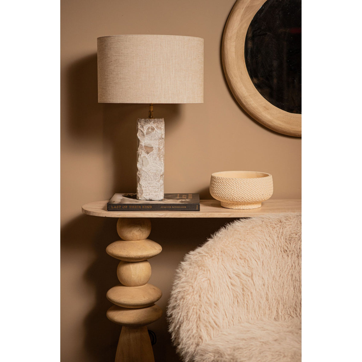 Table lamp made of marble and aluminum with natural shade and square shape, L – Rester | PTMD
