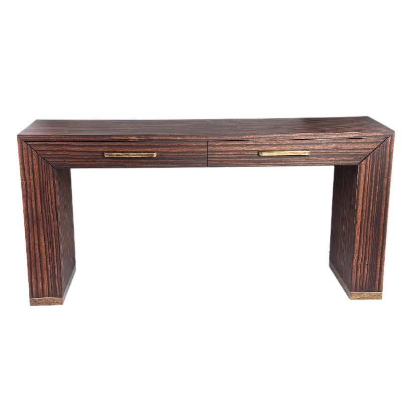 Side table – wood veneer, metal, 2 drawers, brown – Tiess | PTMD