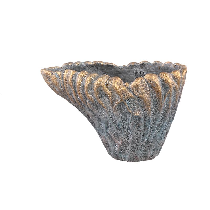 Vase – Graue Farbe, Wellen Design, Zement Material, L – Vakas | PTMD
