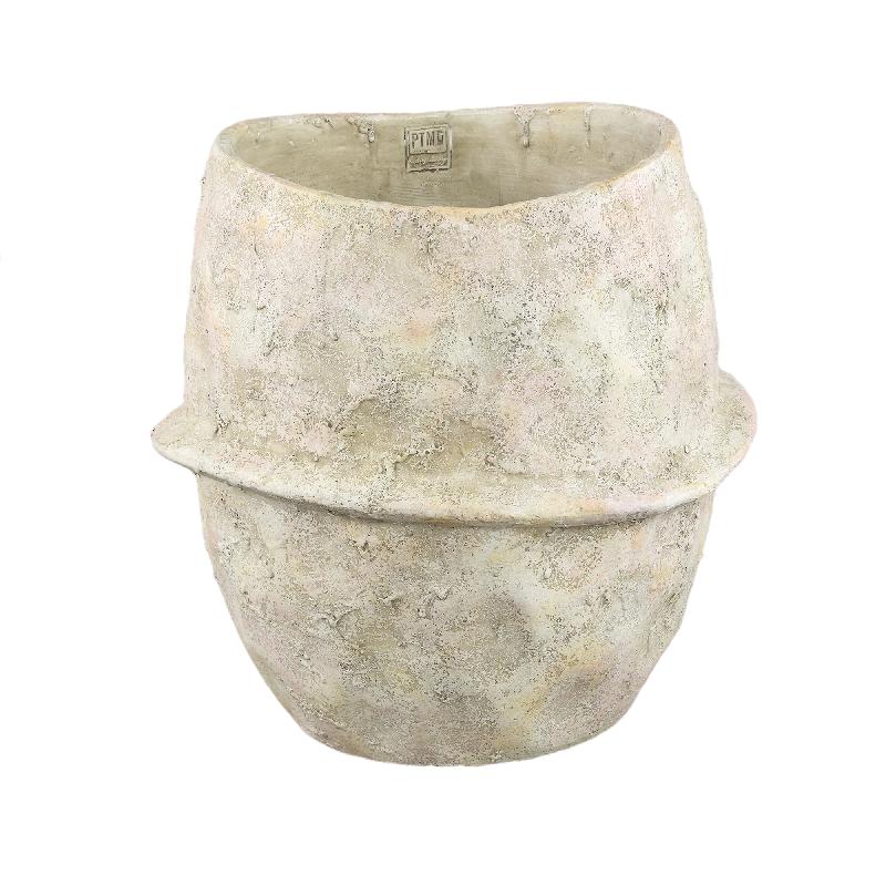 Blumentopf – Beige Farbe, Mittellinien Design, Zement Material, XXL – Haania | PTMD