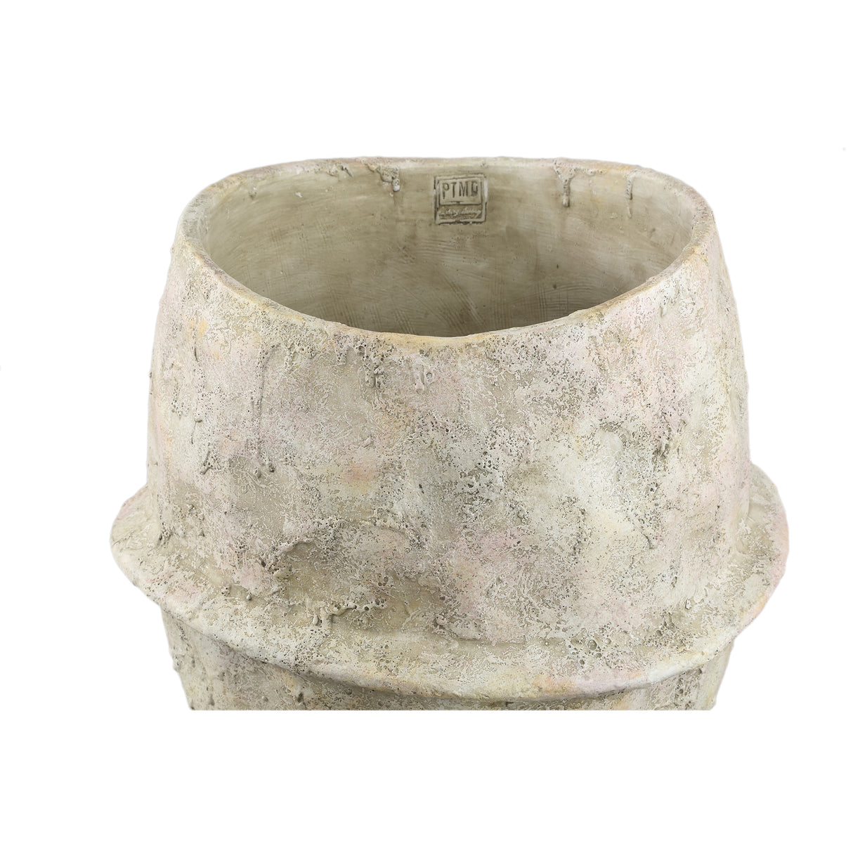 Blumentopf – Beige Farbe, Mittellinien Design, Zement Material, XL – Haania | PTMD