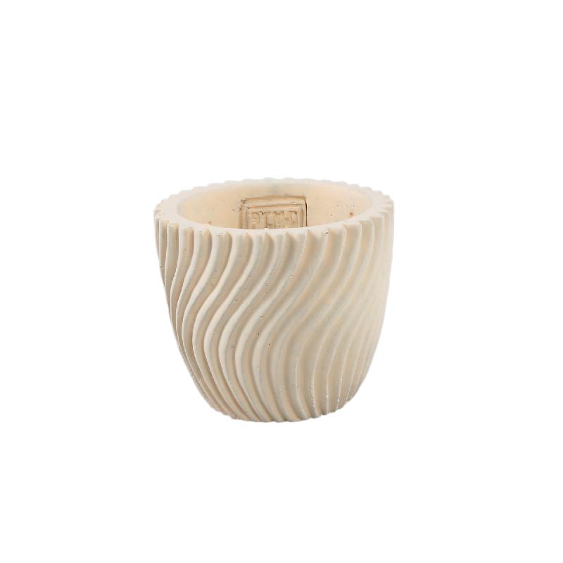 Blumentopf – Runde Form, Linienmuster Design, Creme Oberfläche, Zement Material, XS – Lianna | PTMD